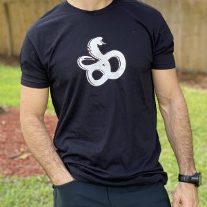 T Shirt 100% cotton White logo on Black shirt